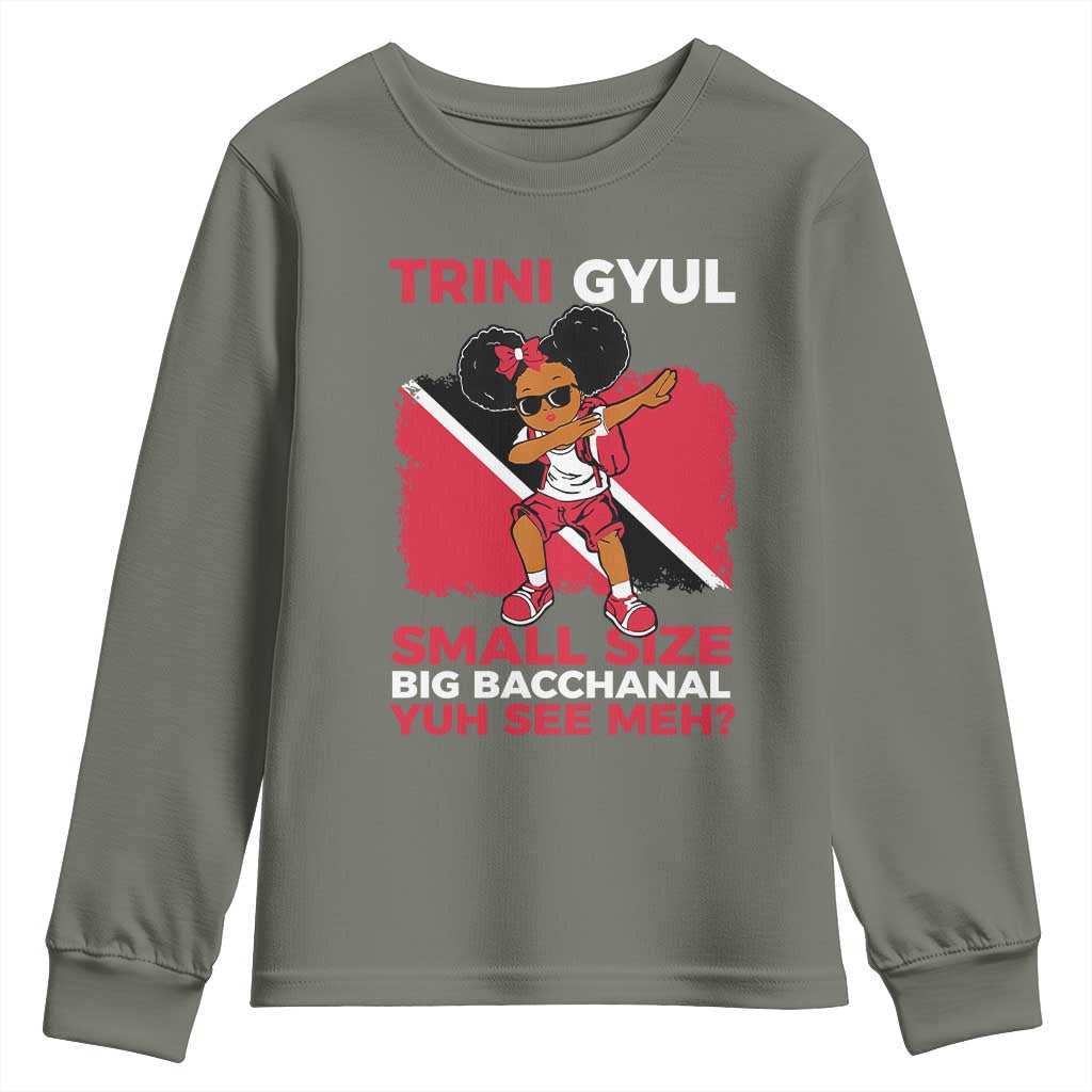 Trini Gyul Youth Sweatshirt Funny Trinidadian Girl Afro Island Girls Caribbean TS10 Military Green Print Your Wear