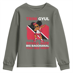 Trini Gyul Youth Sweatshirt Funny Trinidadian Girl Afro Island Girls Caribbean TS10 Military Green Print Your Wear