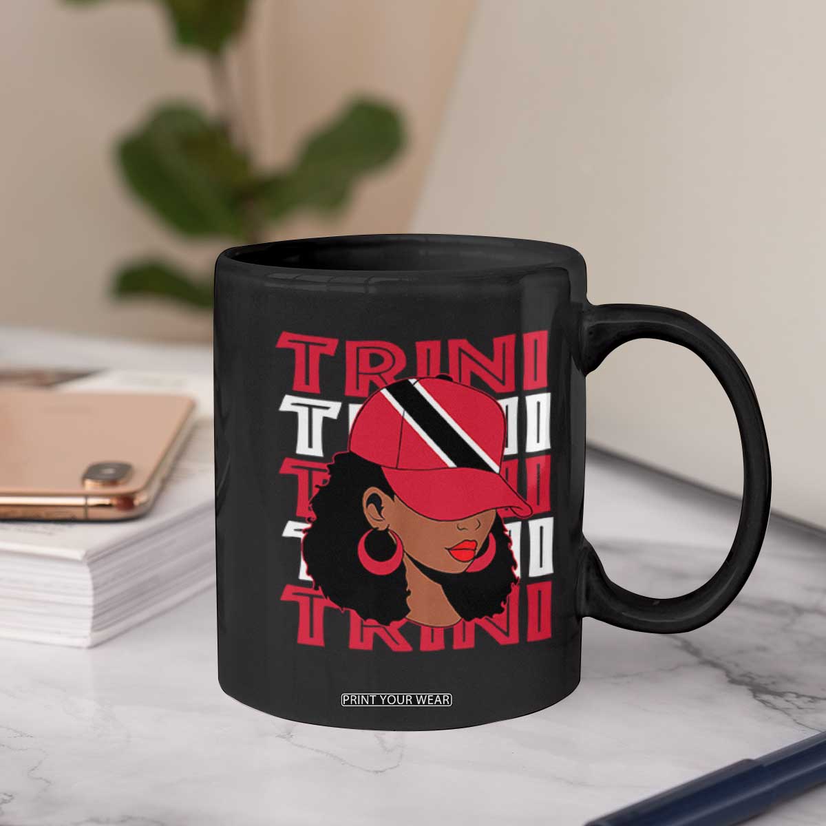 Proud Trini Afro Black Woman Coffee Mug Trinidad and Tobago Flag Pride TS10 Print Your Wear