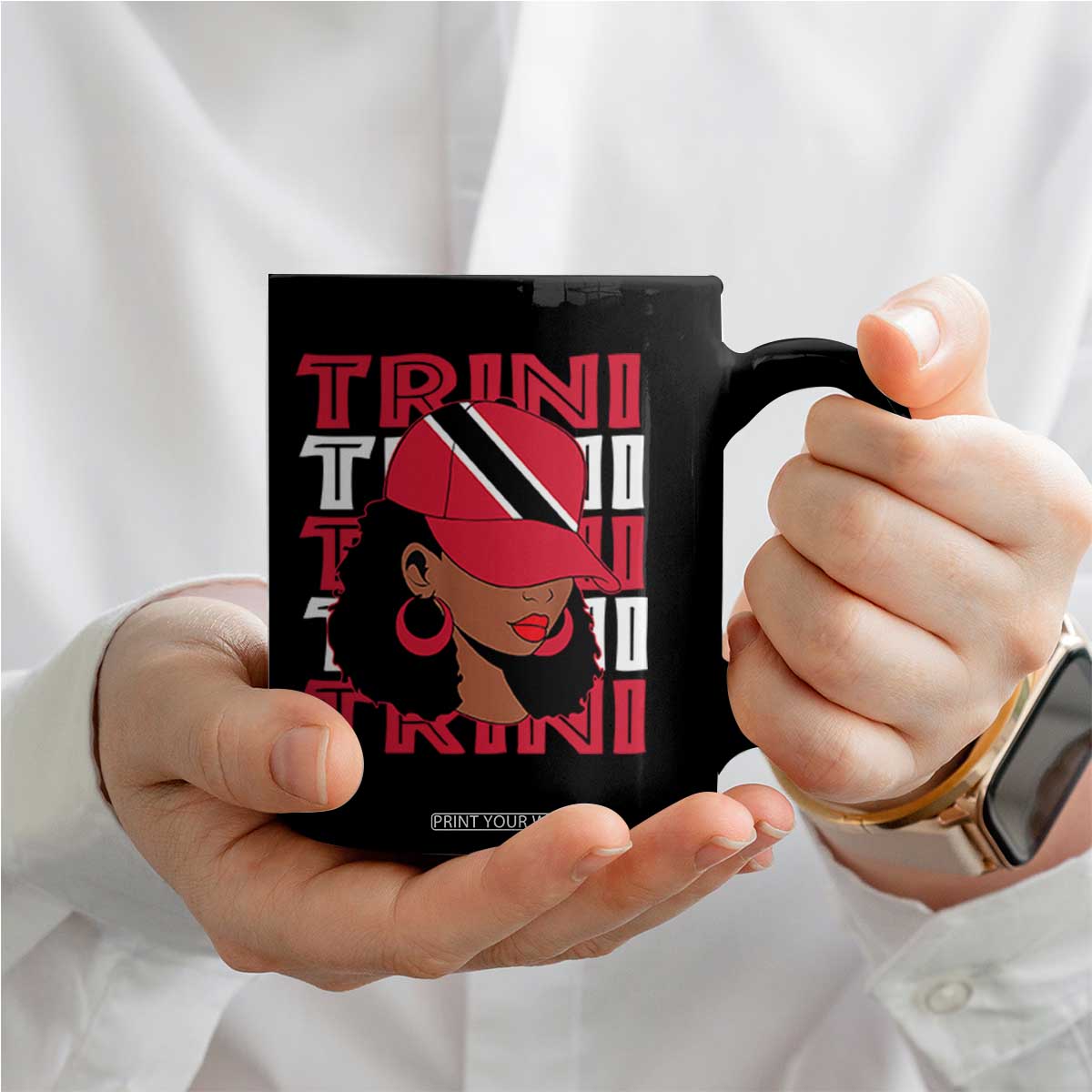 Proud Trini Afro Black Woman Coffee Mug Trinidad and Tobago Flag Pride TS10 Print Your Wear