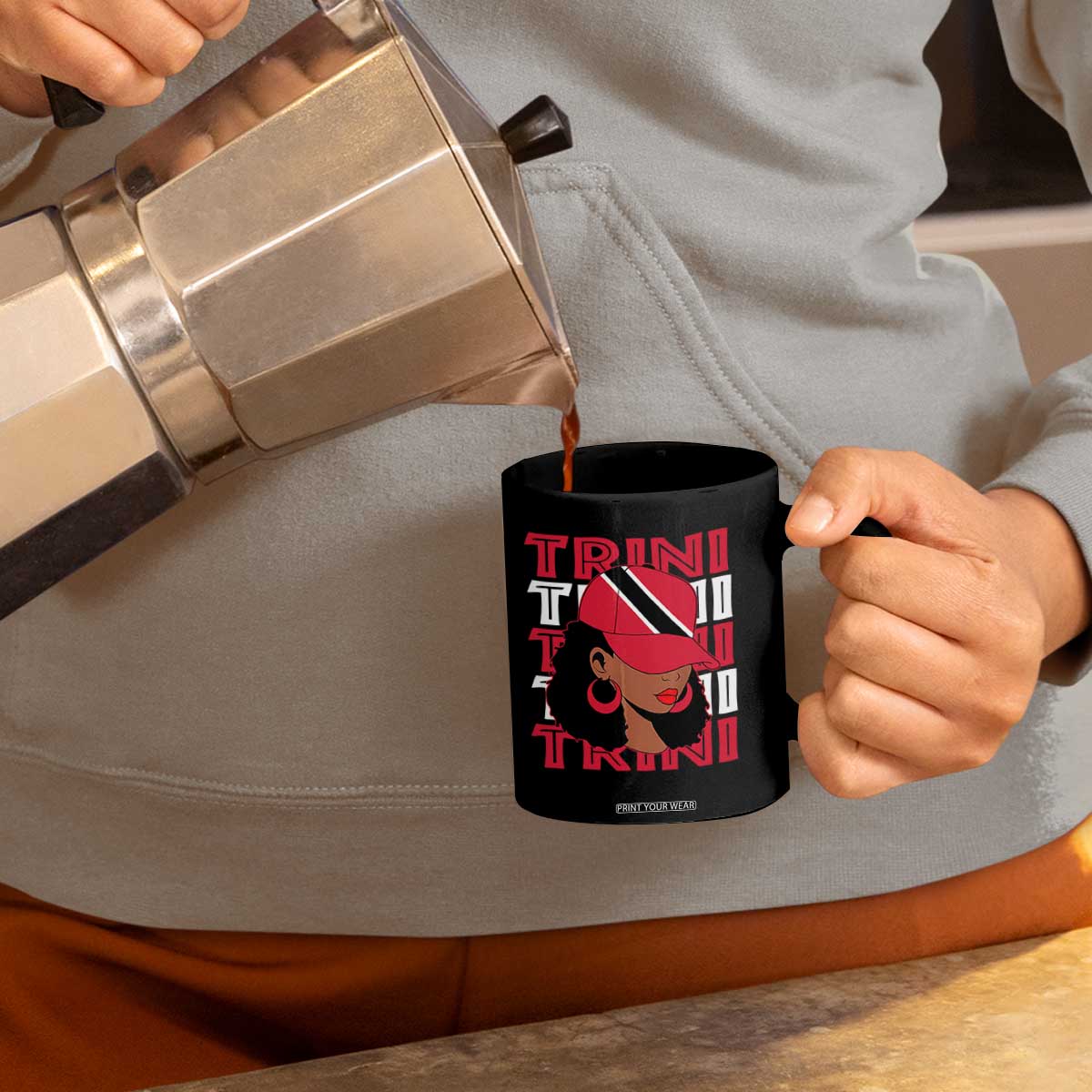Proud Trini Afro Black Woman Coffee Mug Trinidad and Tobago Flag Pride TS10 Print Your Wear