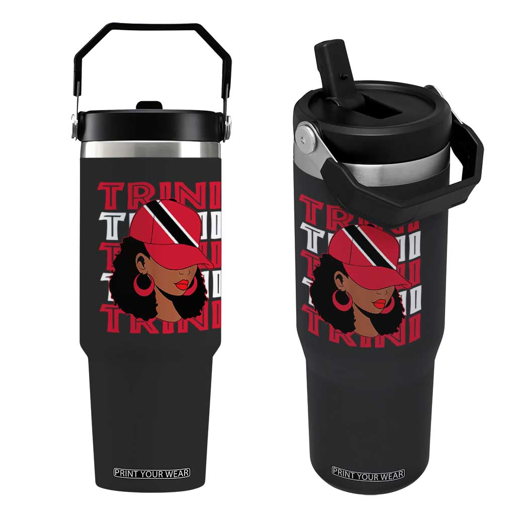 Proud Trini Afro Black Woman Flip Straw Tumbler Trinidad and Tobago Flag Pride TS10 One Size: 30 oz Black Print Your Wear