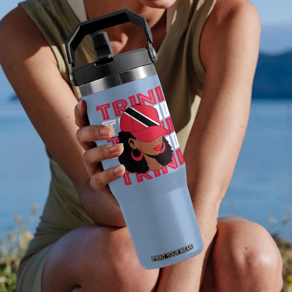 Proud Trini Afro Black Woman Flip Straw Tumbler Trinidad and Tobago Flag Pride TS10 One Size: 30 oz Light Blue Print Your Wear