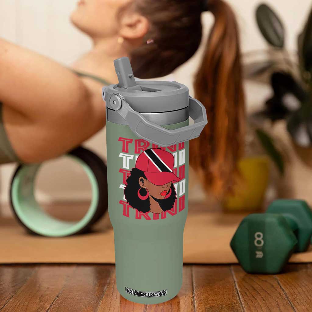 Proud Trini Afro Black Woman Flip Straw Tumbler Trinidad and Tobago Flag Pride TS10 One Size: 30 oz Moss Green Print Your Wear