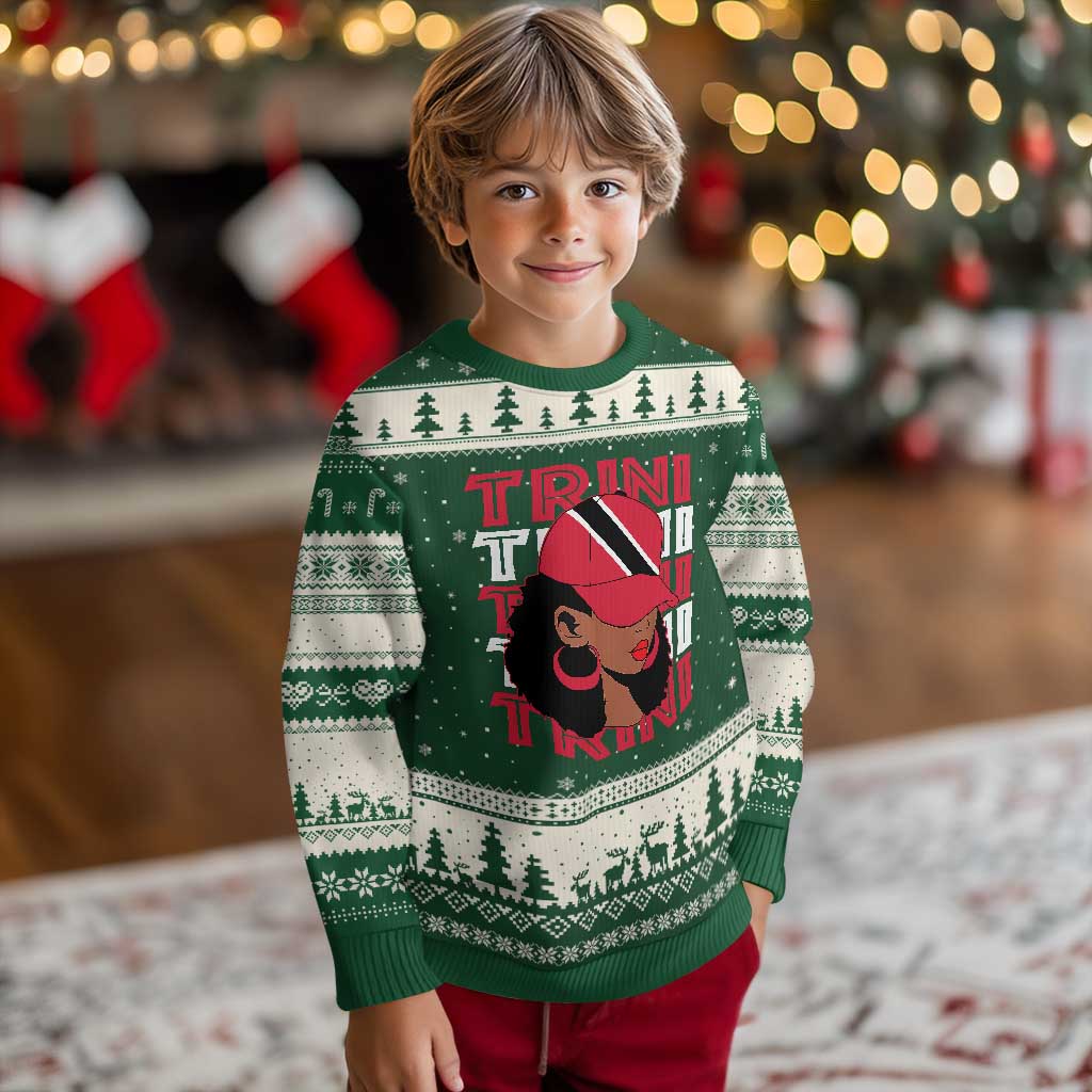 Proud Trini Afro Black Woman Ugly Christmas Sweater Trinidad and Tobago Flag Pride TS10 Forest Green Beige Print Your Wear