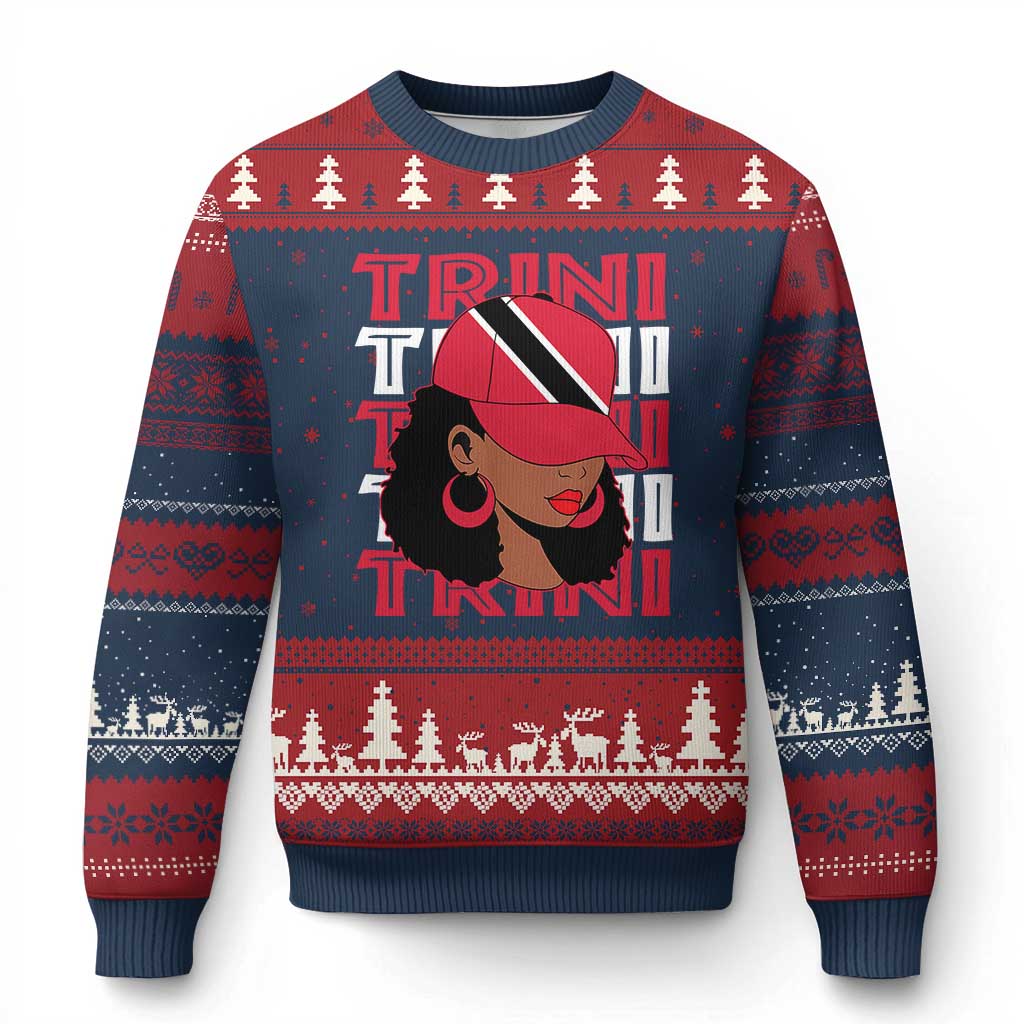 Proud Trini Afro Black Woman Ugly Christmas Sweater Trinidad and Tobago Flag Pride TS10 Navy Red Print Your Wear