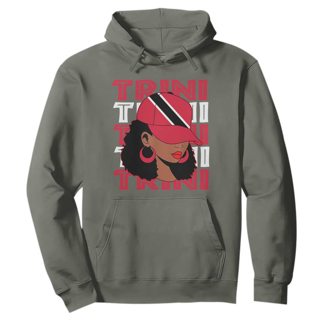 Proud Trini Afro Black Woman Hoodie Trinidad and Tobago Flag Pride TS10 Military Green Print Your Wear