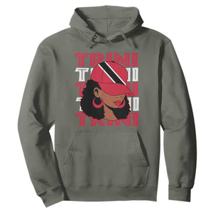 Proud Trini Afro Black Woman Hoodie Trinidad and Tobago Flag Pride TS10 Military Green Print Your Wear