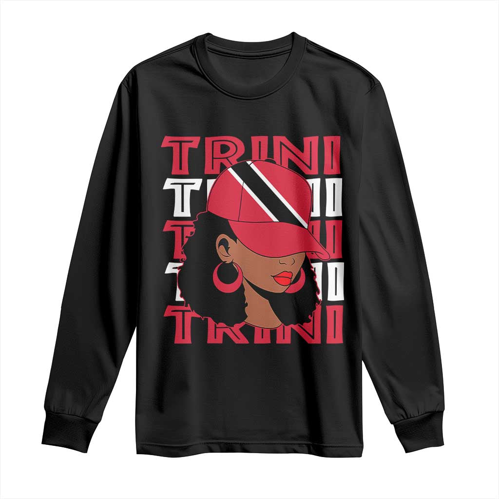 Proud Trini Afro Black Woman Long Sleeve Shirt Trinidad and Tobago Flag Pride TS10 Black Print Your Wear