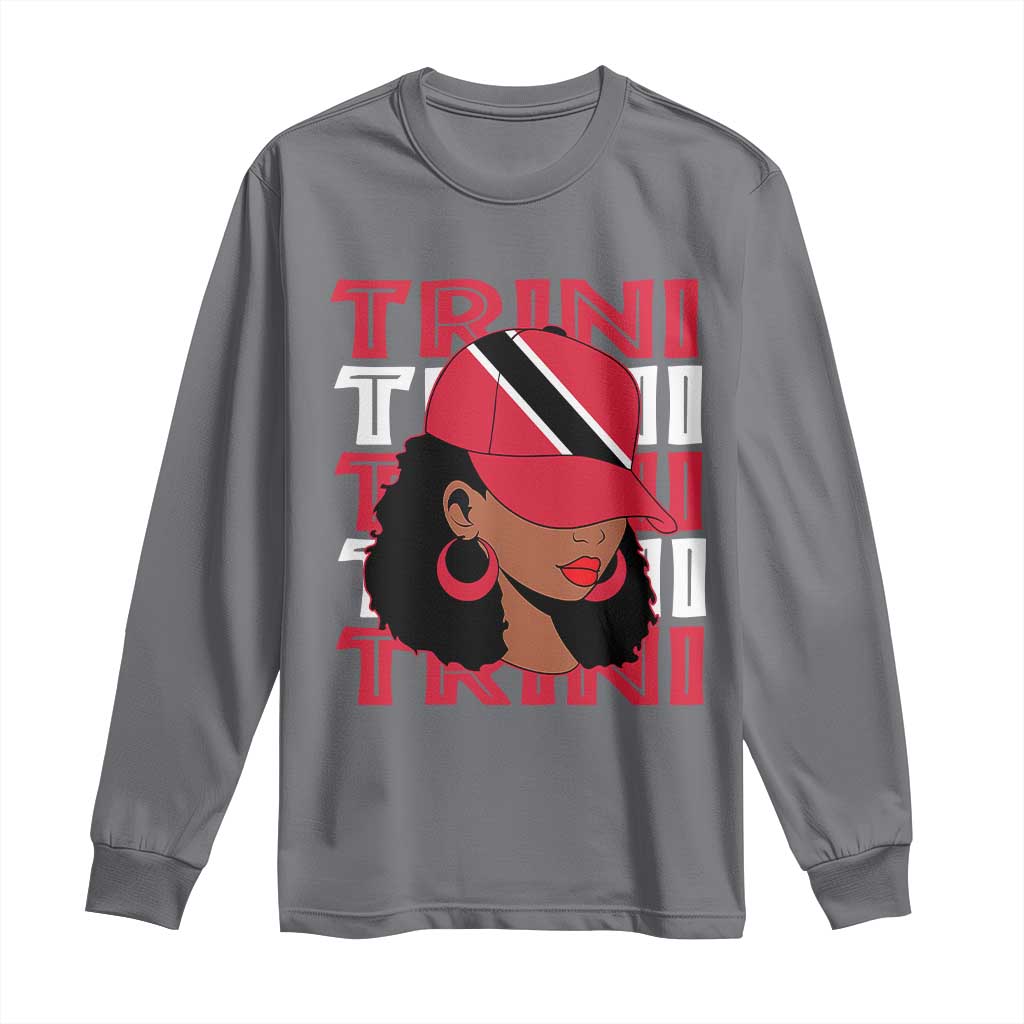 Proud Trini Afro Black Woman Long Sleeve Shirt Trinidad and Tobago Flag Pride TS10 Charcoal Print Your Wear