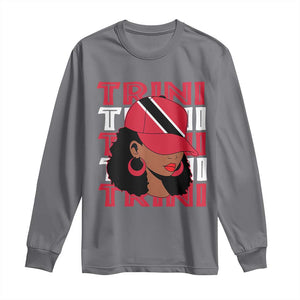 Proud Trini Afro Black Woman Long Sleeve Shirt Trinidad and Tobago Flag Pride TS10 Charcoal Print Your Wear