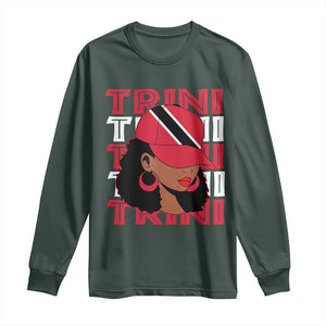 Proud Trini Afro Black Woman Long Sleeve Shirt Trinidad and Tobago Flag Pride TS10 Dark Forest Green Print Your Wear