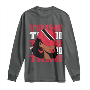 Proud Trini Afro Black Woman Long Sleeve Shirt Trinidad and Tobago Flag Pride TS10 Dark Heather Print Your Wear