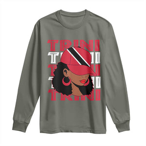 Proud Trini Afro Black Woman Long Sleeve Shirt Trinidad and Tobago Flag Pride TS10 Military Green Print Your Wear