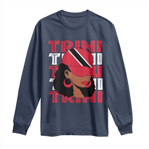 Proud Trini Afro Black Woman Long Sleeve Shirt Trinidad and Tobago Flag Pride TS10 Navy Print Your Wear