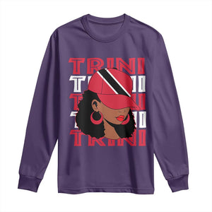 Proud Trini Afro Black Woman Long Sleeve Shirt Trinidad and Tobago Flag Pride TS10 Purple Print Your Wear