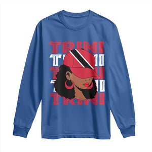 Proud Trini Afro Black Woman Long Sleeve Shirt Trinidad and Tobago Flag Pride TS10 Royal Blue Print Your Wear
