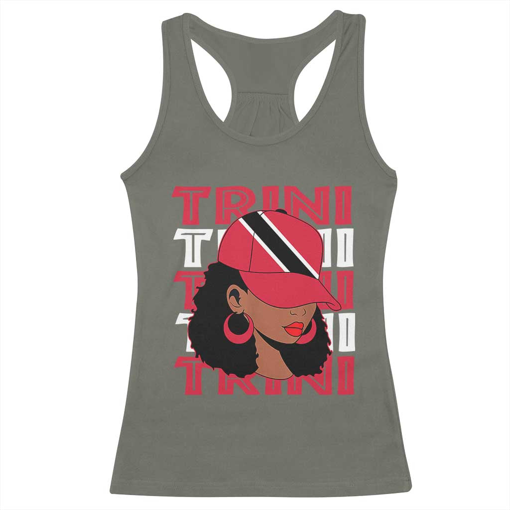 Proud Trini Afro Black Woman Racerback Tank Top Trinidad and Tobago Flag Pride TS10 Military Green Print Your Wear