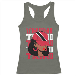 Proud Trini Afro Black Woman Racerback Tank Top Trinidad and Tobago Flag Pride TS10 Military Green Print Your Wear