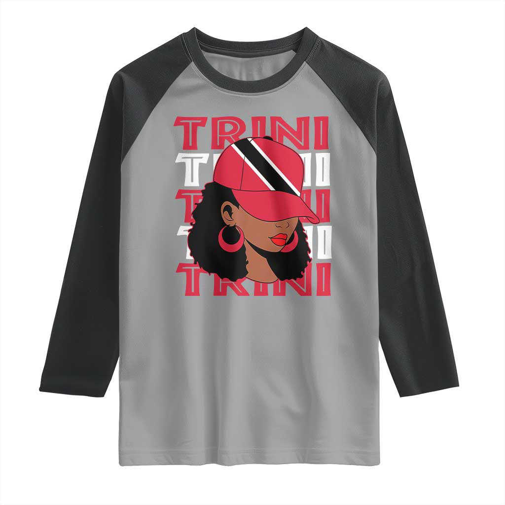 Proud Trini Afro Black Woman Raglan Shirt Trinidad and Tobago Flag Pride TS10 Sport Gray Black Print Your Wear