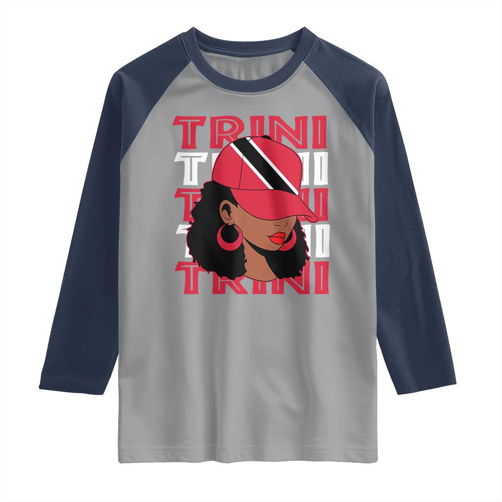 Proud Trini Afro Black Woman Raglan Shirt Trinidad and Tobago Flag Pride TS10 Sport Gray Navy Print Your Wear