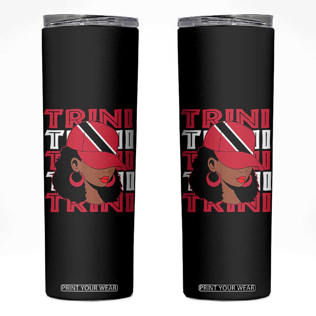 Proud Trini Afro Black Woman Skinny Tumbler Trinidad and Tobago Flag Pride TS10 Black Print Your Wear