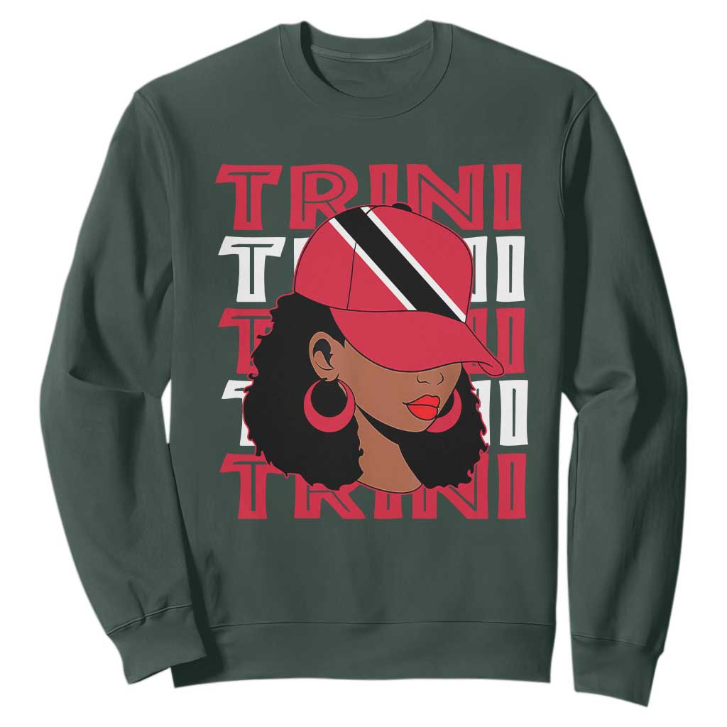 Proud Trini Afro Black Woman Sweatshirt Trinidad and Tobago Flag Pride TS10 Dark Forest Green Print Your Wear
