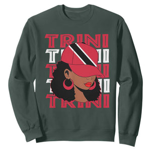 Proud Trini Afro Black Woman Sweatshirt Trinidad and Tobago Flag Pride TS10 Dark Forest Green Print Your Wear