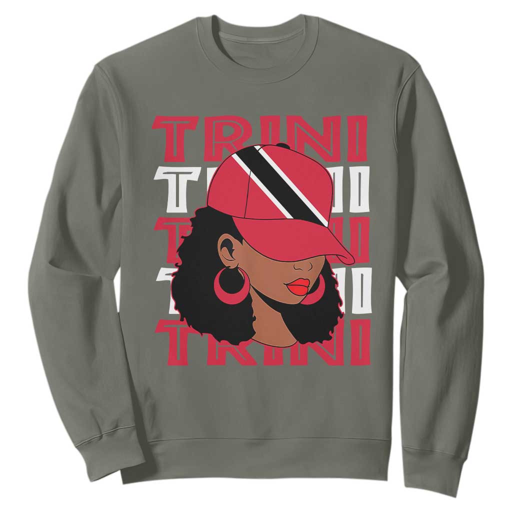 Proud Trini Afro Black Woman Sweatshirt Trinidad and Tobago Flag Pride TS10 Military Green Print Your Wear