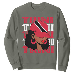 Proud Trini Afro Black Woman Sweatshirt Trinidad and Tobago Flag Pride TS10 Military Green Print Your Wear