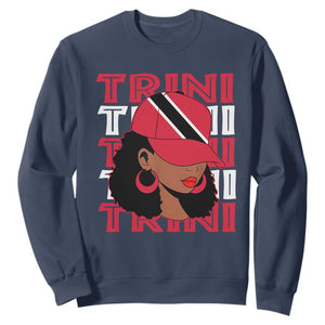 Proud Trini Afro Black Woman Sweatshirt Trinidad and Tobago Flag Pride TS10 Navy Print Your Wear