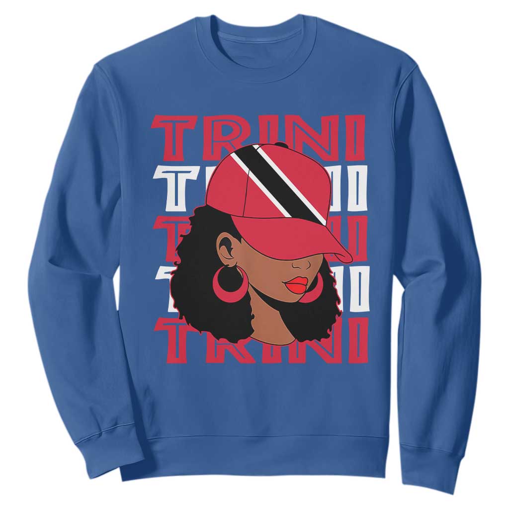 Proud Trini Afro Black Woman Sweatshirt Trinidad and Tobago Flag Pride TS10 Royal Blue Print Your Wear