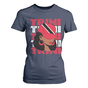 Proud Trini Afro Black Woman T Shirt For Women Trinidad and Tobago Flag Pride TS10 Navy Print Your Wear