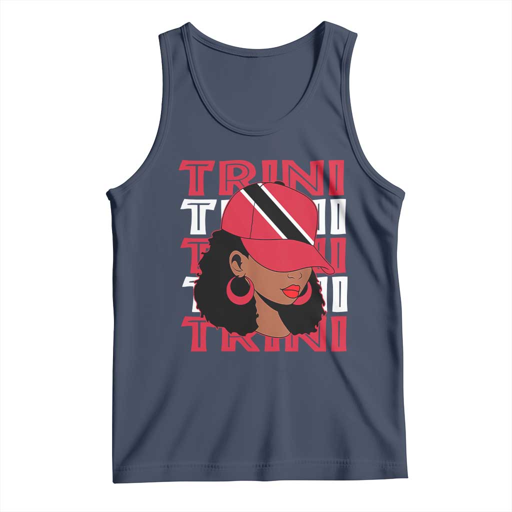 Proud Trini Afro Black Woman Tank Top Trinidad and Tobago Flag Pride TS10 Navy Print Your Wear