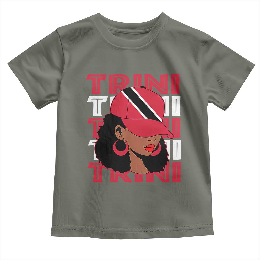 Proud Trini Afro Black Woman Toddler T Shirt Trinidad and Tobago Flag Pride TS10 Military Green Print Your Wear