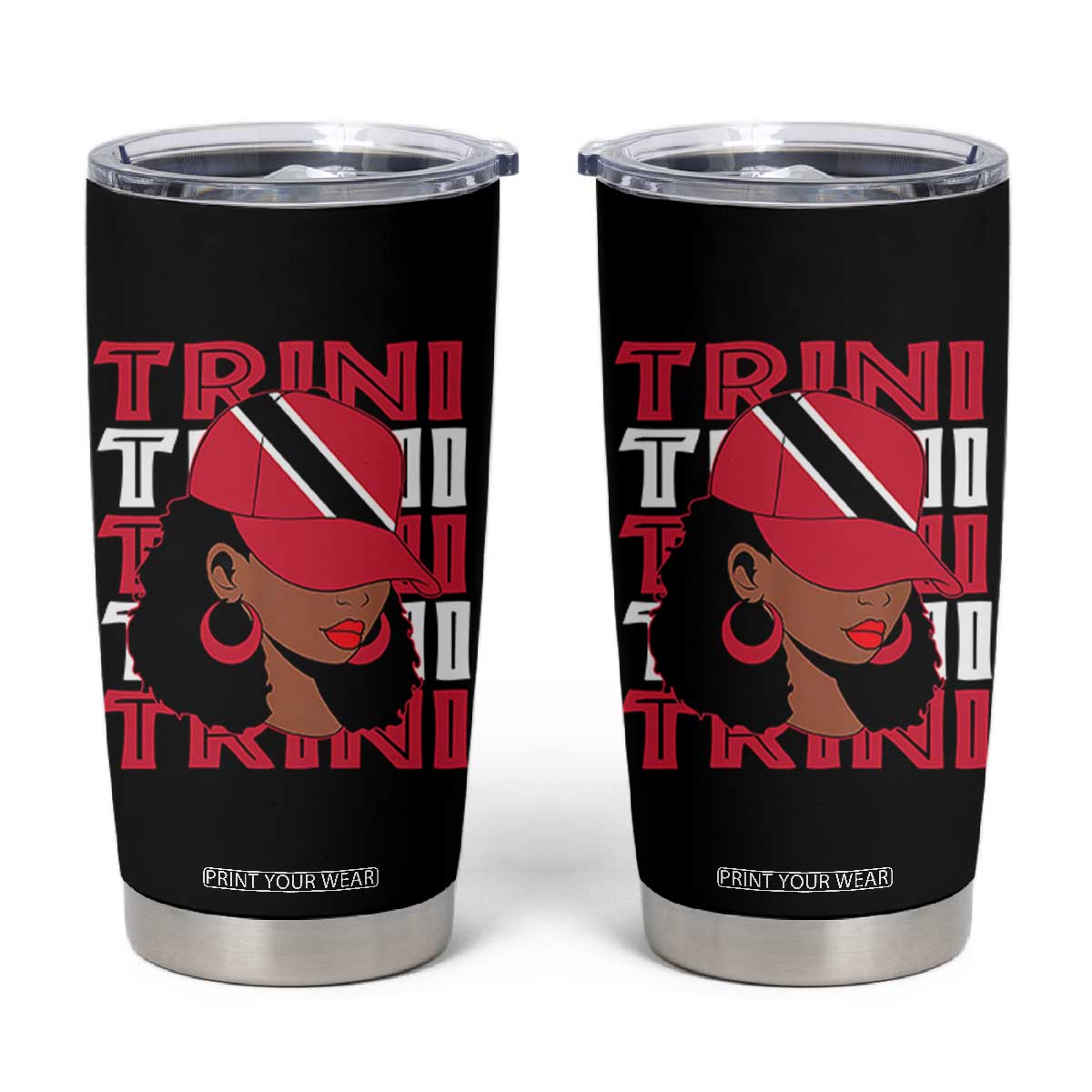 Proud Trini Afro Black Woman Tumbler Cup Trinidad and Tobago Flag Pride TS10 Black Print Your Wear