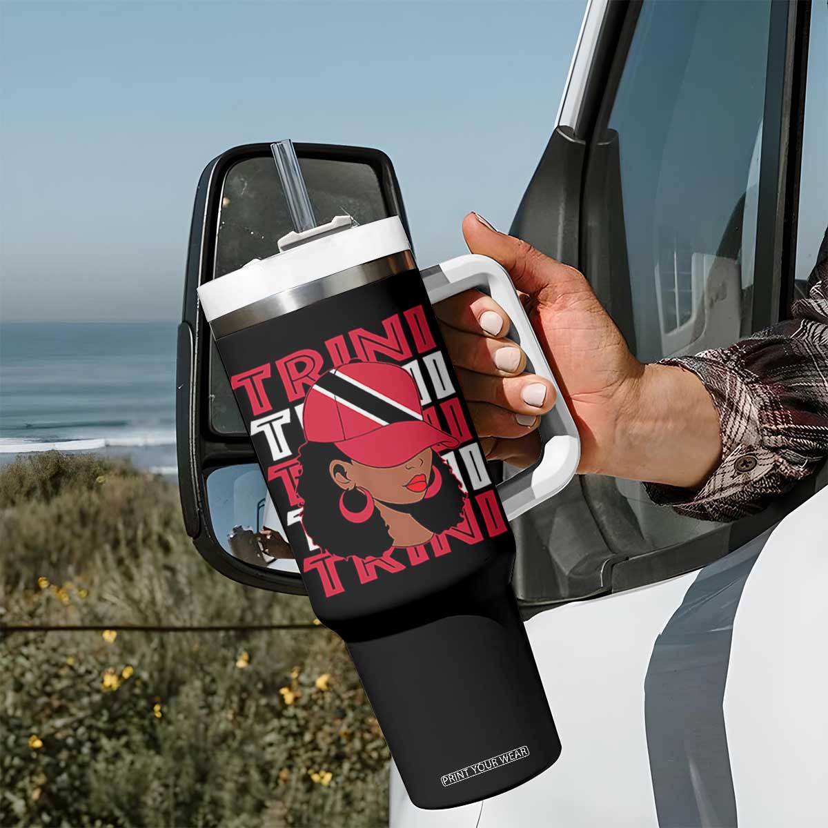 Proud Trini Afro Black Woman Tumbler With Handle Trinidad and Tobago Flag Pride TS10 Print Your Wear
