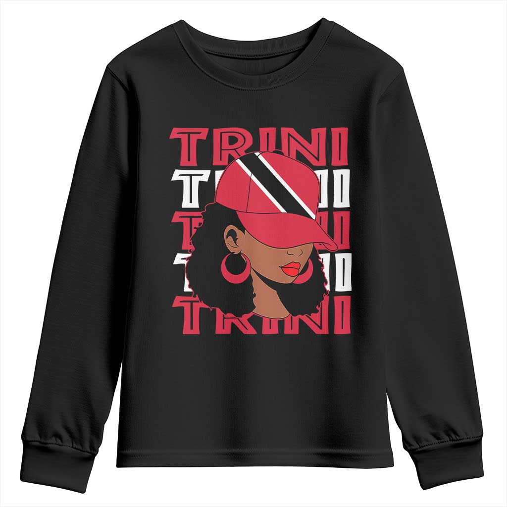 Proud Trini Afro Black Woman Youth Sweatshirt Trinidad and Tobago Flag Pride TS10 Black Print Your Wear
