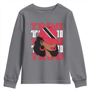 Proud Trini Afro Black Woman Youth Sweatshirt Trinidad and Tobago Flag Pride TS10 Charcoal Print Your Wear