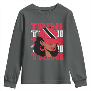 Proud Trini Afro Black Woman Youth Sweatshirt Trinidad and Tobago Flag Pride TS10 Dark Heather Print Your Wear