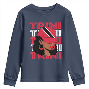 Proud Trini Afro Black Woman Youth Sweatshirt Trinidad and Tobago Flag Pride TS10 Navy Print Your Wear
