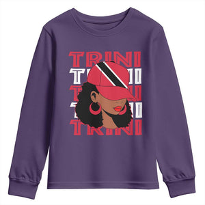 Proud Trini Afro Black Woman Youth Sweatshirt Trinidad and Tobago Flag Pride TS10 Purple Print Your Wear