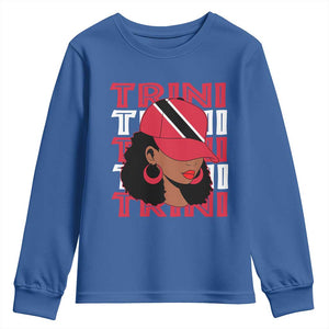 Proud Trini Afro Black Woman Youth Sweatshirt Trinidad and Tobago Flag Pride TS10 Royal Blue Print Your Wear