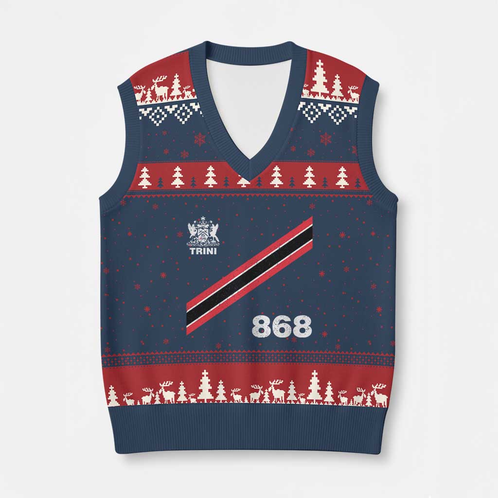 Trinidad and Tobago Flag V-Neck Knit Sweater Vest 868 Trini Soccer Fan TS10 Navy Red Print Your Wear