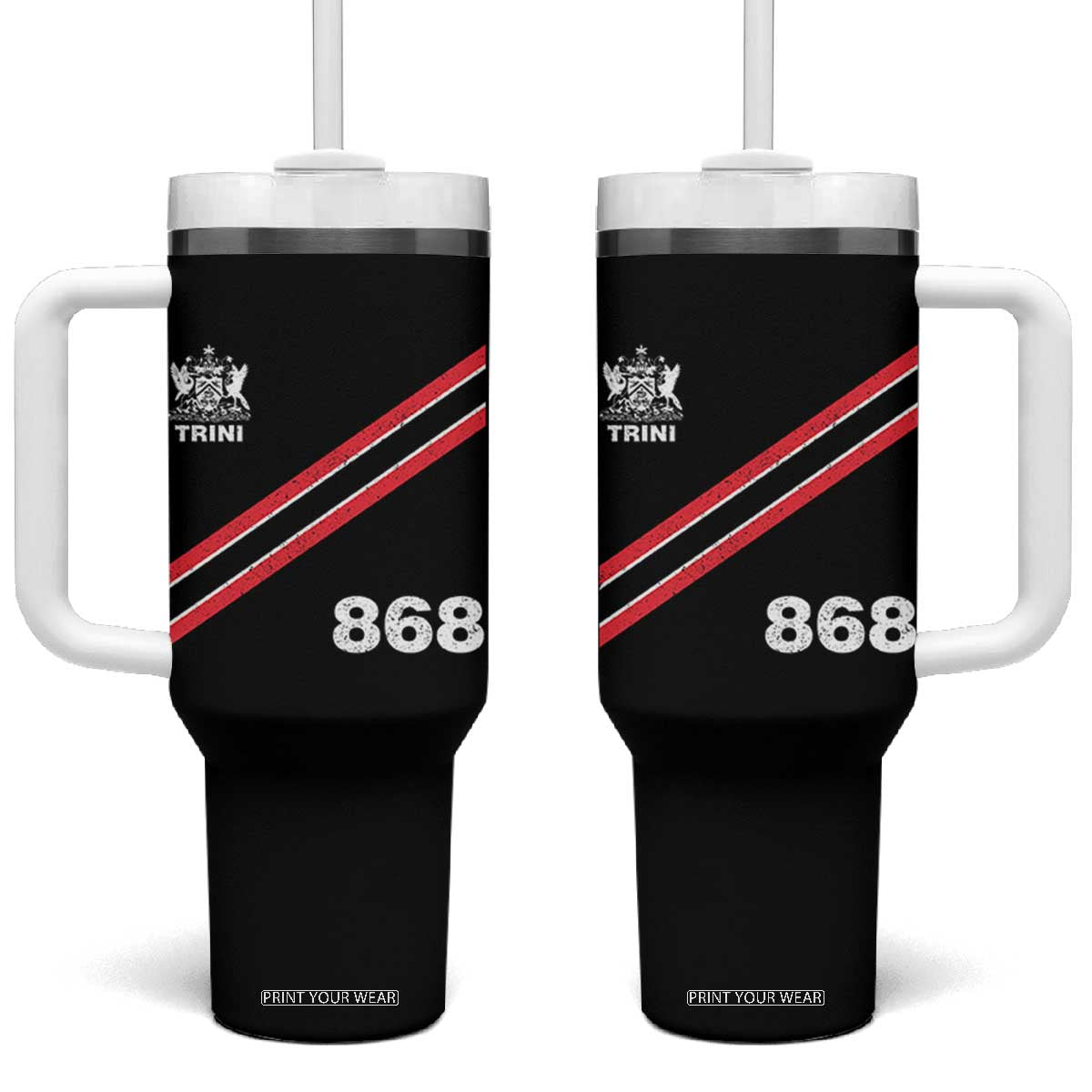 Trinidad and Tobago Flag Tumbler With Handle 868 Trini Soccer Fan TS10 One Size: 40 oz Black Print Your Wear
