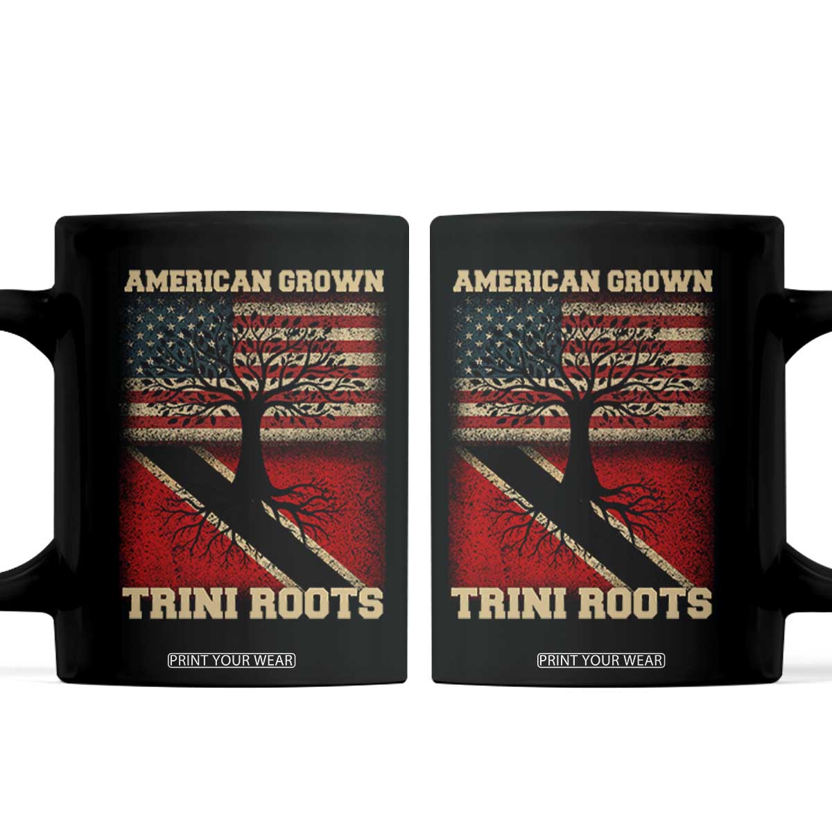 American Grown Trini Roots Coffee Mug Trinidad and Tobago USA Flag Trinidadian Proud Us TS10 Black Print Your Wear