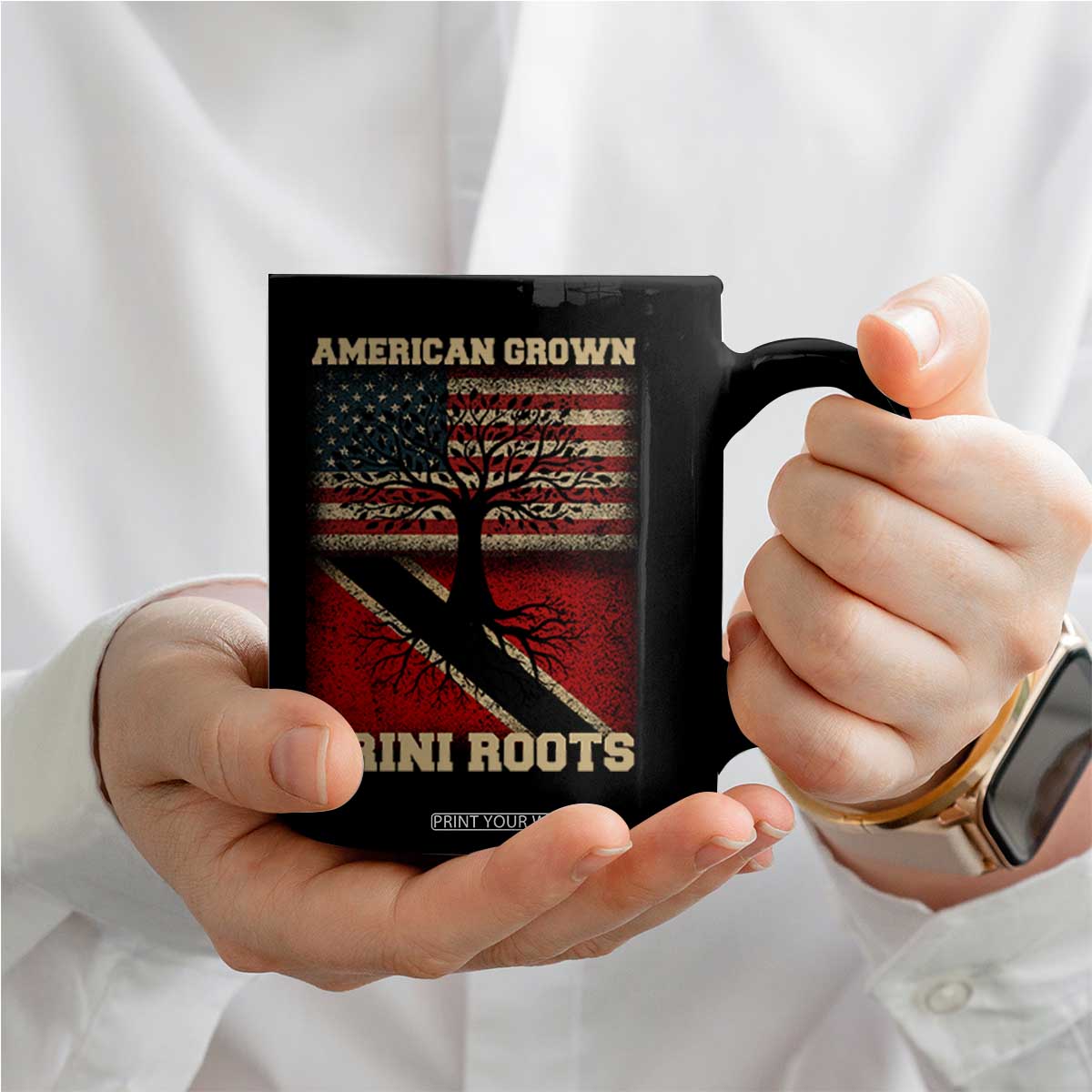 American Grown Trini Roots Coffee Mug Trinidad and Tobago USA Flag Trinidadian Proud Us TS10 Print Your Wear