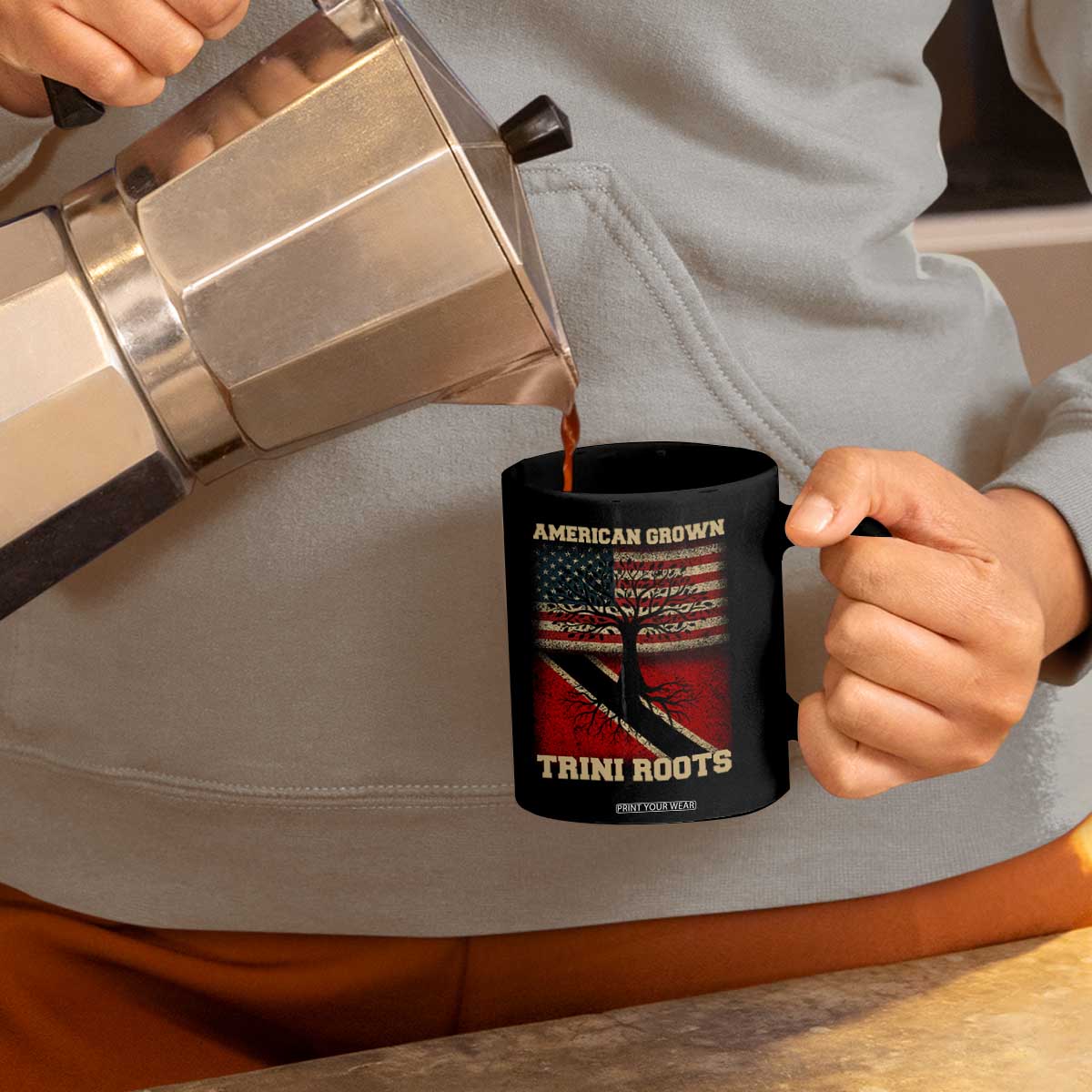 American Grown Trini Roots Coffee Mug Trinidad and Tobago USA Flag Trinidadian Proud Us TS10 Print Your Wear