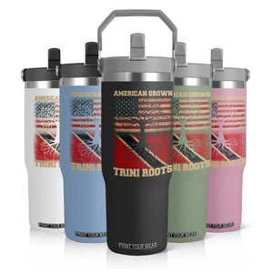 American Grown Trini Roots Flip Straw Tumbler Trinidad and Tobago USA Flag Trinidadian Proud Us TS10 Print Your Wear