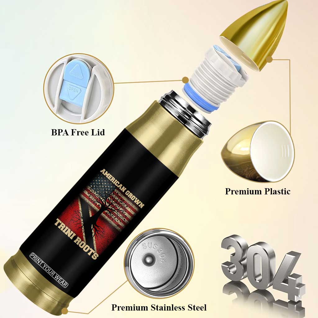 American Grown Trini Roots Bullet Tumbler Trinidad and Tobago USA Flag Trinidadian Proud Us TS10 Print Your Wear